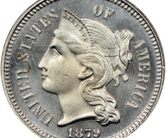 Монета Three Cent Nickel, 3 центи 1879, США, США