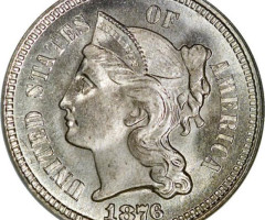 Монета Three Cent Nickel, 3 центи 1876, США, США