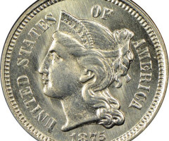 Монета Three Cent Nickel, 3 центи 1875, США, США