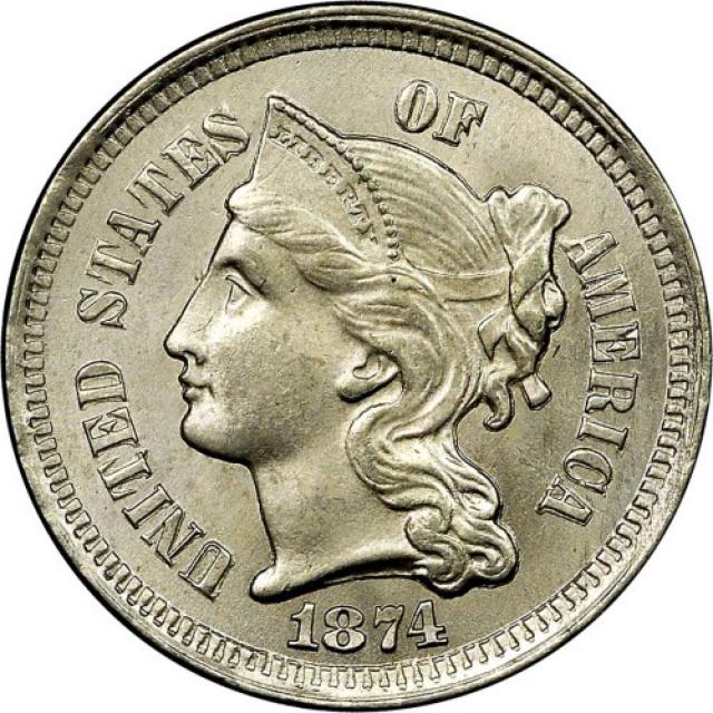 Монета Three Cent Nickel, 3 центи 1874, США, США