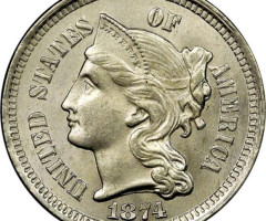 Монета Three Cent Nickel, 3 центи 1874, США, США