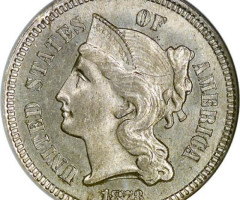 Монета Three Cent Nickel, 3 центи 1873, США, США
