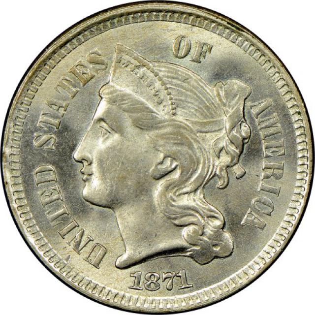 Монета Three Cent Nickel, 3 центи 1871, США, США