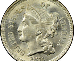 Монета Three Cent Nickel, 3 центи 1871, США, США