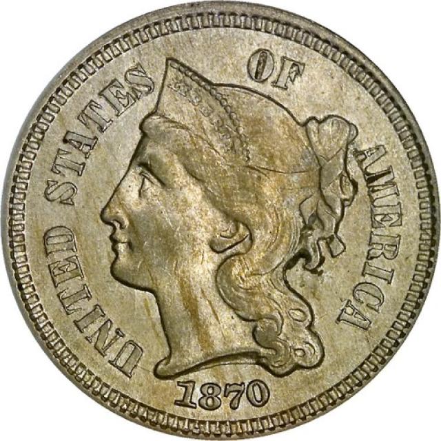Монета Three Cent Nickel, 3 центи 1870, США, США