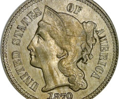 Монета Three Cent Nickel, 3 центи 1870, США, США