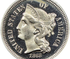 Монета Three Cent Nickel, 3 центи 1868, США, США