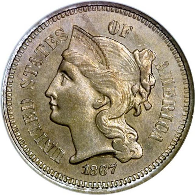 Монета Three Cent Nickel, 3 центи 1867, США, США