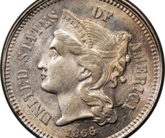 Монета Three Cent Nickel, 3 центи 1866, США, США
