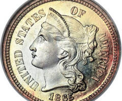 Монета Three Cent Nickel, 3 центи 1865, США, США