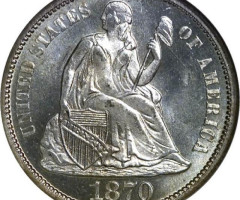 Монета Seated Liberty Dime, 1 дайм 1870, США, США