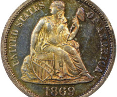 Монета Seated Liberty Dime, 1 дайм 1869, США, США
