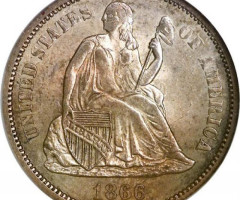 Монета Seated Liberty Dime, 1 дайм 1866, США, США