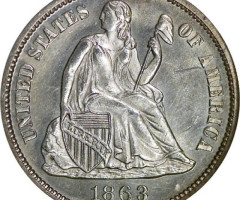 Монета Seated Liberty Dime, 1 дайм 1863, США, США