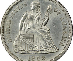 Монета Seated Liberty Dime, 1 дайм 1862, США, США