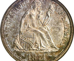 Монета Seated Liberty Dime, 1 дайм 1874, США, США