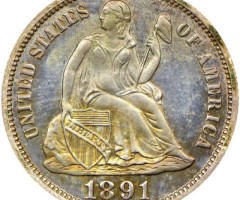Монета Seated Liberty Dime, 1 дайм 1891, США, США