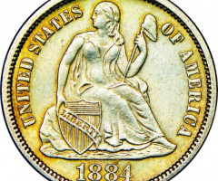 Монета Seated Liberty Dime, 1 дайм 1884, США, США