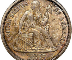Монета Seated Liberty Dime, 1 дайм 1875, США, США