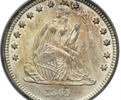Монета Seated Liberty Quarter, ¼ долара 1865, США, США
