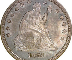 Монета Seated Liberty Quarter, ¼ долара 1864, США, США