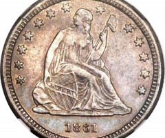 Монета Seated Liberty Quarter, ¼ долара 1861, США, США