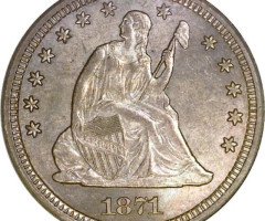 Монета Seated Liberty Quarter, ¼ долара 1871, США, США
