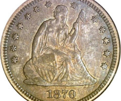 Монета Seated Liberty Quarter, ¼ долара 1870, США, США