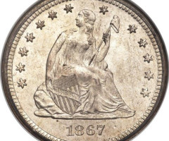 Монета Seated Liberty Quarter, ¼ долара 1867, США, США