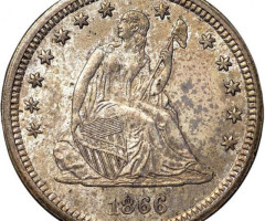 Монета Seated Liberty Quarter, ¼ долара 1866, США, США