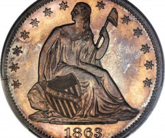 Монета Seated Liberty Half Dollar, ½ долара 1863, США, США