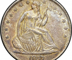 Монета Seated Liberty Half Dollar, ½ долара 1857, США, США