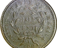 Монета Liberty Cap Half Cent, ½ цента 1794, США, США