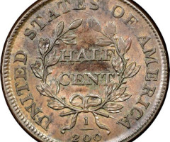 Монета Draped Bust Half Cent, ½ цента 1808, США, США