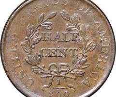 Монета Draped Bust Half Cent, ½ цента 1807, США, США