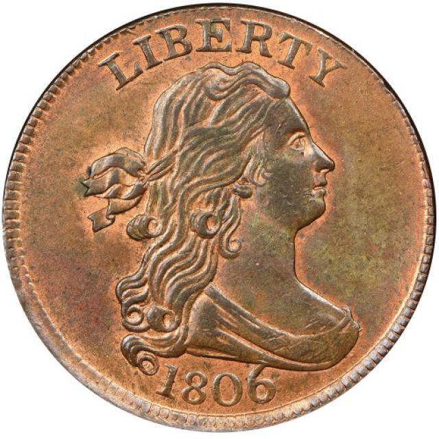 Монета Draped Bust Half Cent, ½ цента 1806, США, США