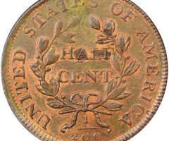 Монета Draped Bust Half Cent, ½ цента 1806, США, США