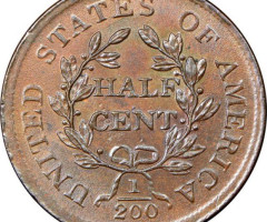 Монета Draped Bust Half Cent, ½ цента 1805, США, США