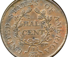 Монета Draped Bust Half Cent, ½ цента 1804, США, США