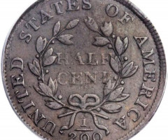 Монета Draped Bust Half Cent, ½ цента 1802, США, США