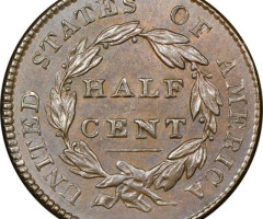 Монета Classic Head Half Cent, ½ цента 1825, США, США