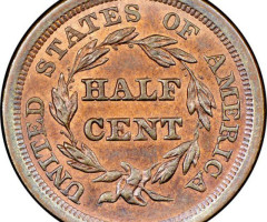 Монета Braided Hair Half Cent, ½ цента 1857, США, США