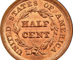 Монета Braided Hair Half Cent, ½ цента 1855, США, США