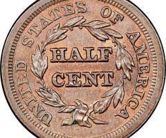 Монета Braided Hair Half Cent, ½ цента 1853, США, США