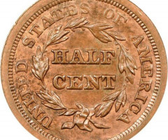 Монета Braided Hair Half Cent, ½ цента 1851, США, США