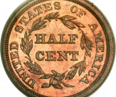 Монета Braided Hair Half Cent, ½ цента 1849, США, США