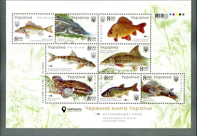 Марки Прісноводні види риб України, Україна 2019